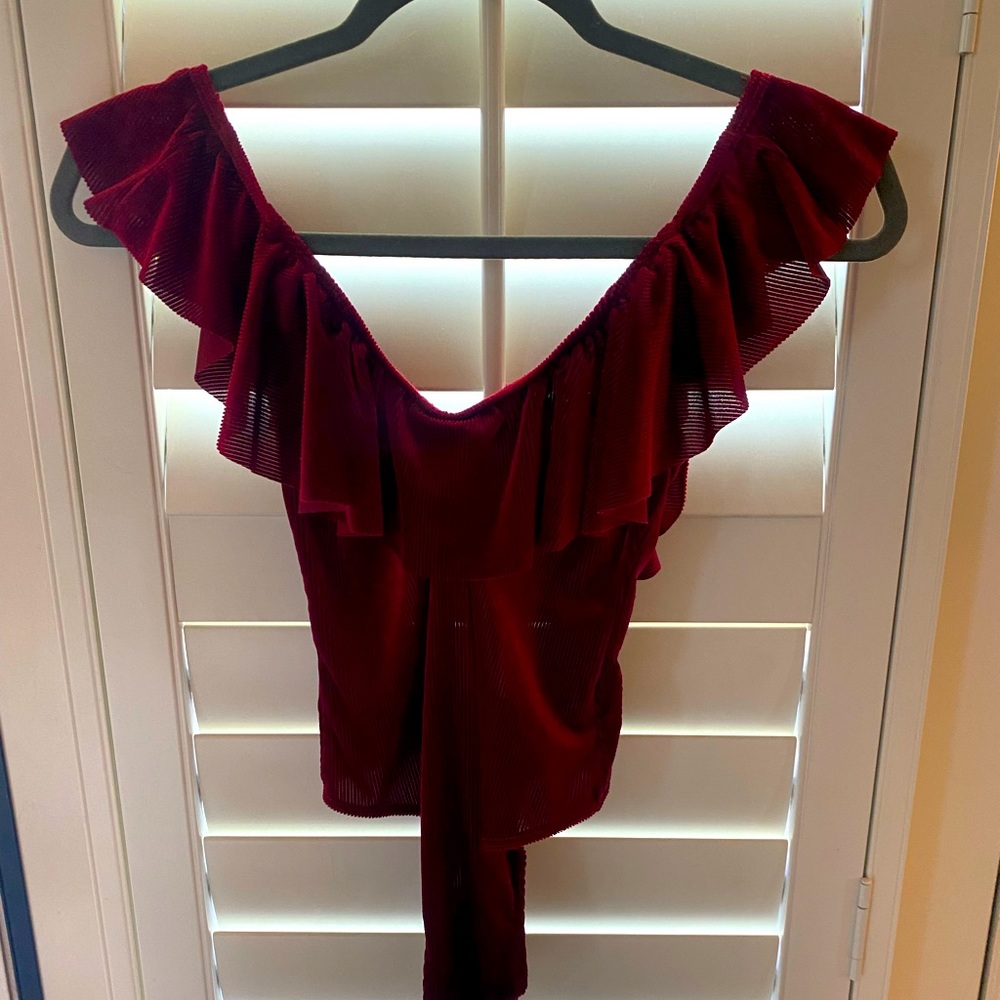 Red top with open back.